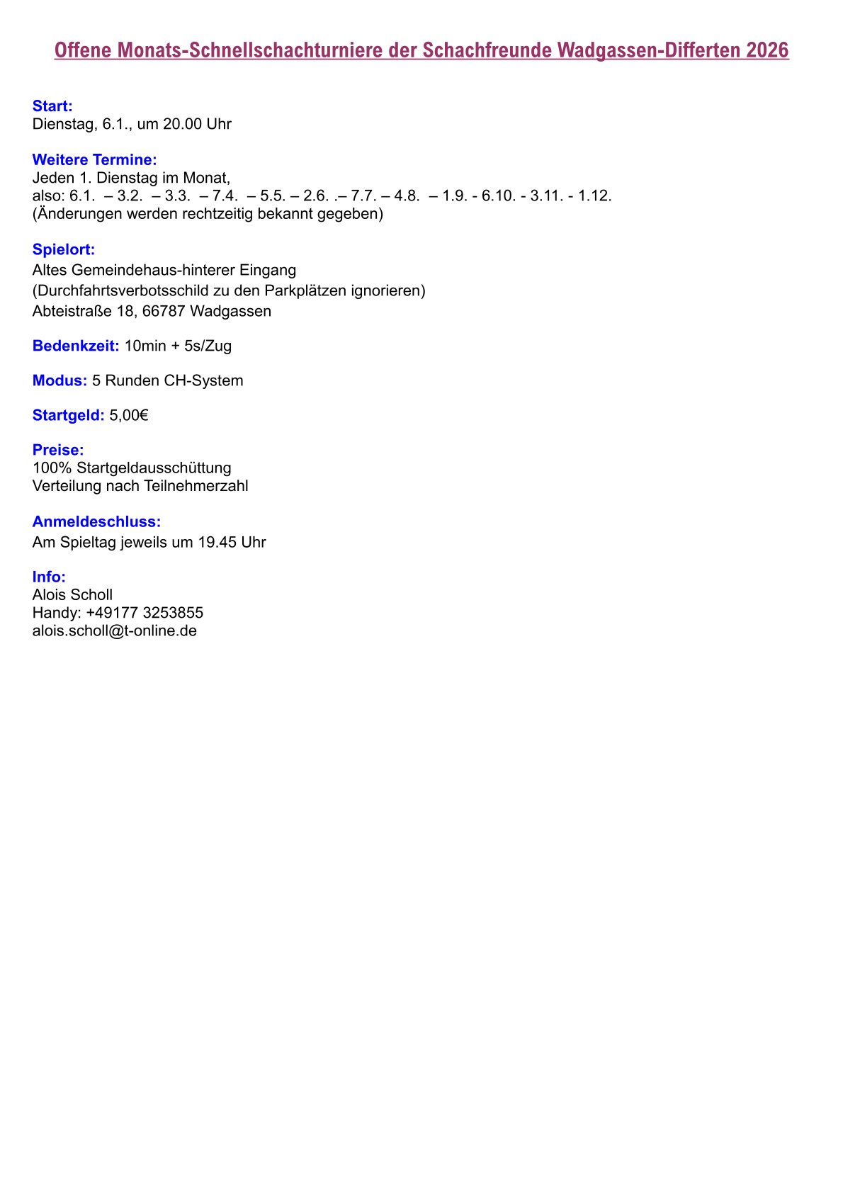 Offene Monatsturniere WaDi 2026