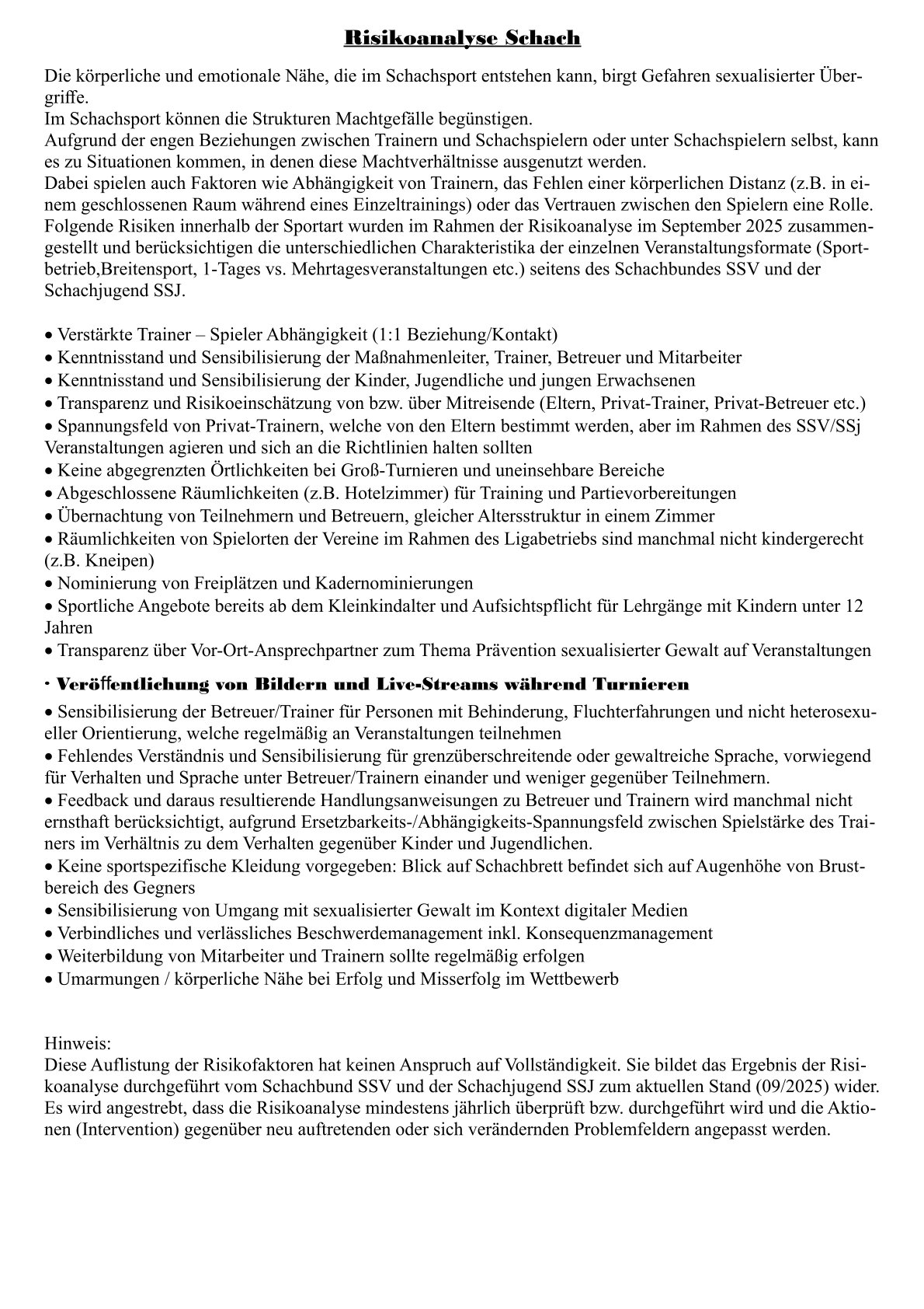Risikoanalyse Schach bl
