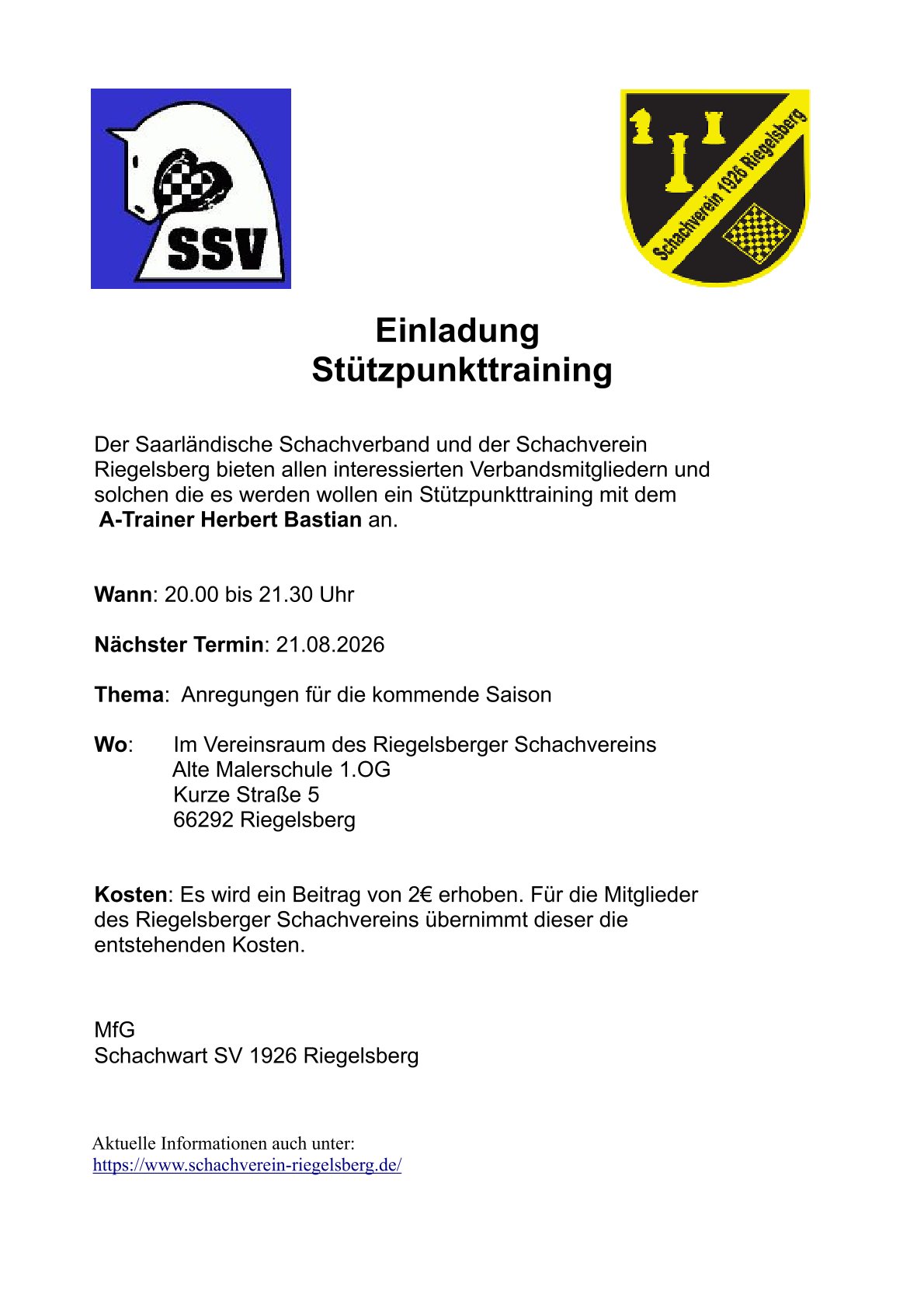 Stützpunkttraining SSV 21.08.2026